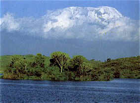 View from Momella lake to Mt. Kilimanjaro